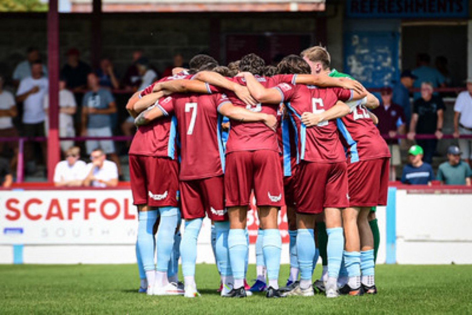 Weymouth FC players in claret and blue