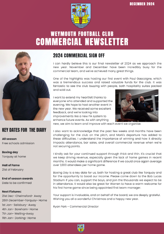 Commercial Newsletter – December 2024 programme cover