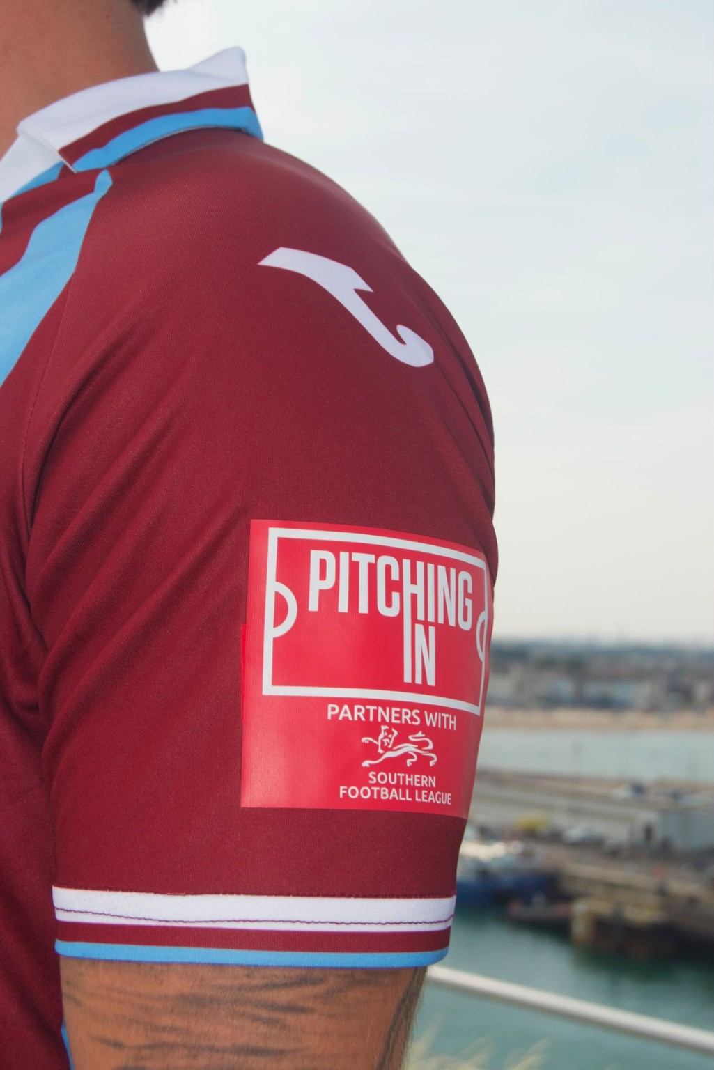 League badge detail on the Weymouth FC home shirt